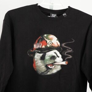 LRG Sweatshirt Mens XL Black Smoking Panda Camo Helmet Graphic Crewneck Pullover